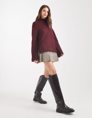Brave Soul High Neck Sweater With Wide Sleeves In Red