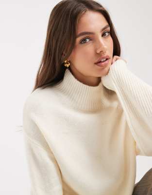Brave Soul High Neck Sweater With Wide Sleeves In White