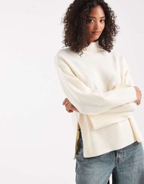 Brave Soul high neck sweater with wide sleeves in cream - view 1