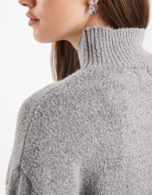 Brave Soul High Neck Sweater With Wide Sleeves In Gray
