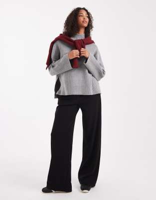 Brave Soul High Neck Sweater With Wide Sleeves In Gray