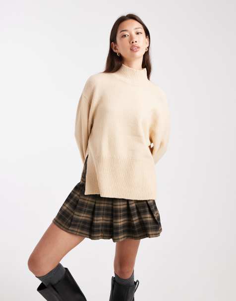 Brave Soul high neck sweater with wide sleeves in oat - view 1