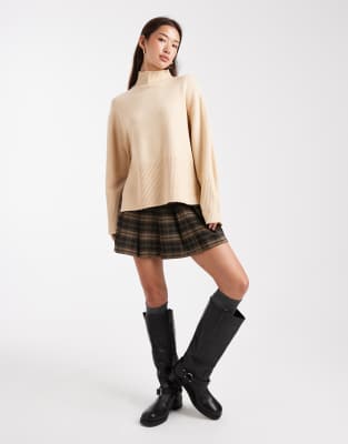 Brave Soul High Neck Sweater With Wide Sleeves In White