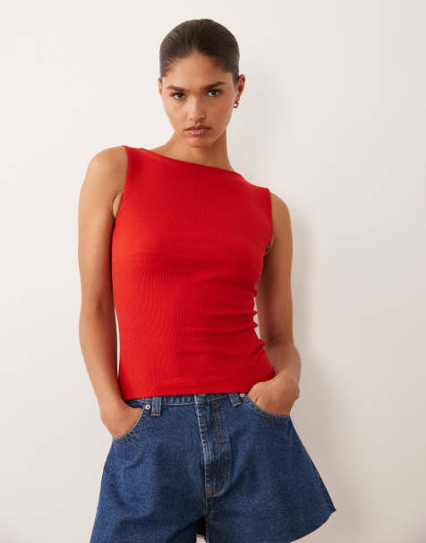 Brave Soul high neck vest top in cherry red - view 1