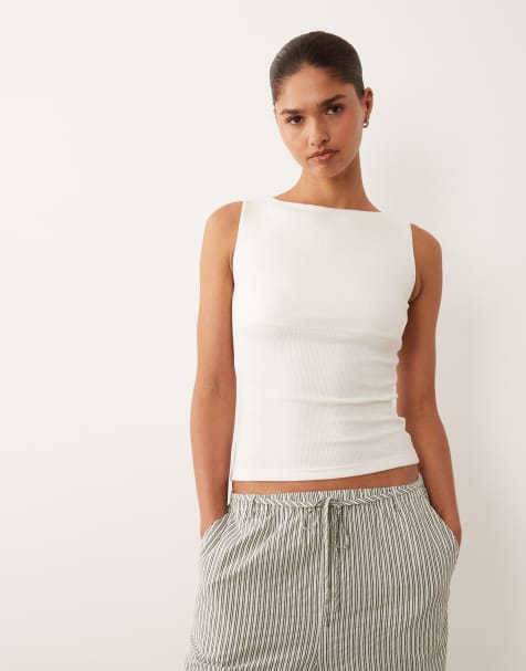 Brave Soul high neck vest top in off white - view 1