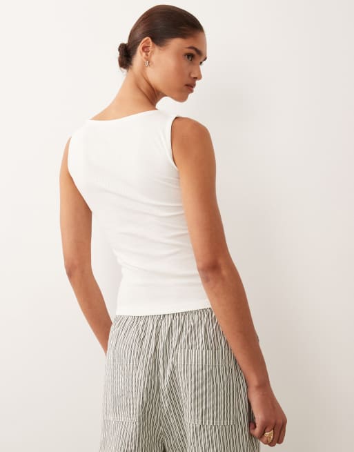 Brave Soul high neck vest top in off white, 3 of 4