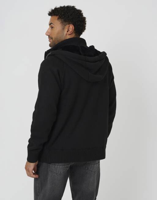Brave Soul High neck zip through hoodie in black, 2 of 4