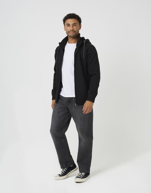 Brave Soul High neck zip through hoodie in black, 3 of 4