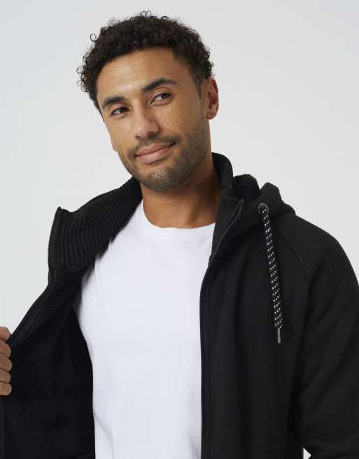 Brave Soul High neck zip through hoodie in black, 4 of 4