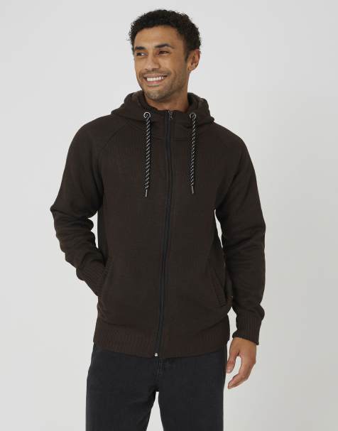 Brave Soul High neck zip through hoodie in chocolate - view 1