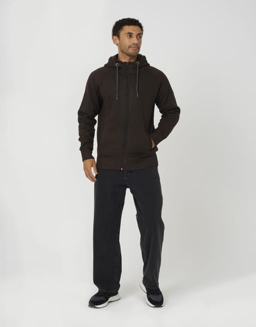 Brave Soul High neck zip through hoodie in chocolate, 3 of 4