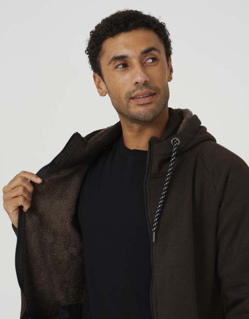 Brave Soul High neck zip through hoodie in chocolate, 4 of 4