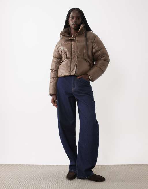 Brave Soul high shine puffer jacket in brown, 2 of 4