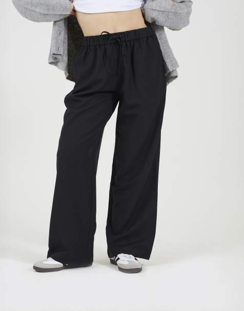 Brave Soul High waisted wide leg trousers in black