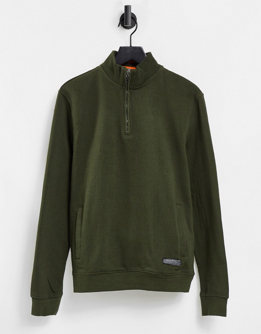 Brave Soul high zip sweatshirt in khaki-Green