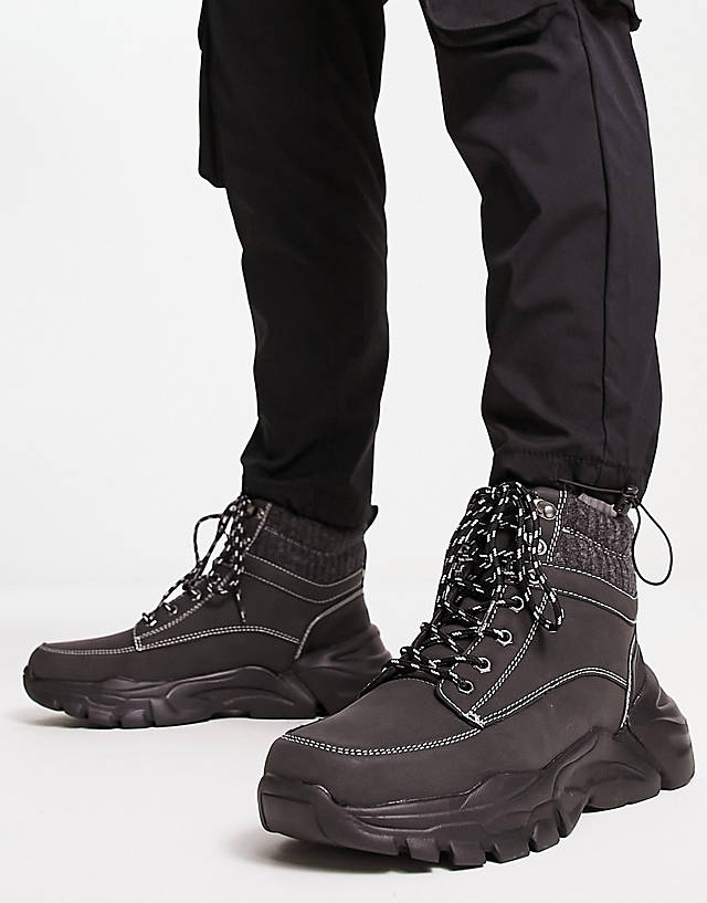 Brave Soul - hiking lace up boots with padded collar in black