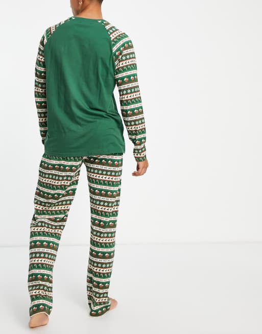 Brave Soul - Ho Ho Ho - Pyjama à motif de Noël en jacquard - Vert forêt multicolore, 2 de 4