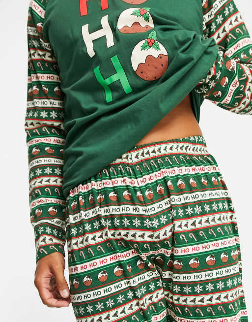 Brave Soul - Ho Ho Ho - Pyjama à motif de Noël en jacquard - Vert forêt multicolore, 3 de 4