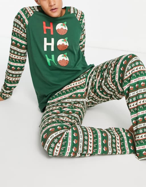 Brave Soul - Ho Ho Ho - Pyjama à motif de Noël en jacquard - Vert forêt multicolore, 4 de 4