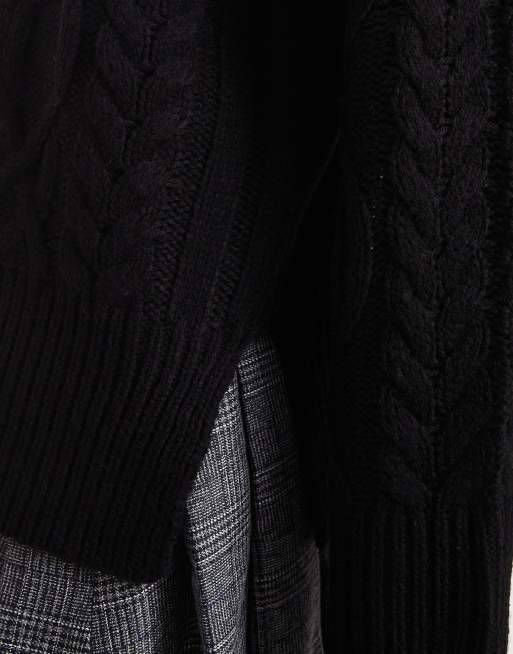Brave Soul – Hochgeschlossener, dicker Pullover in Schwarz mit Zopfmuster, 3 von 4