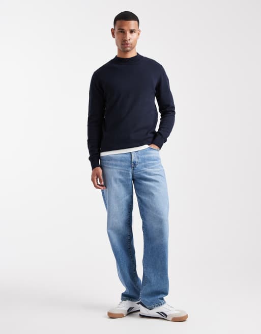 Brave Soul – Hochgeschlossener Pullover in Marineblau mit körperbetontem Schnitt, 2 von 5