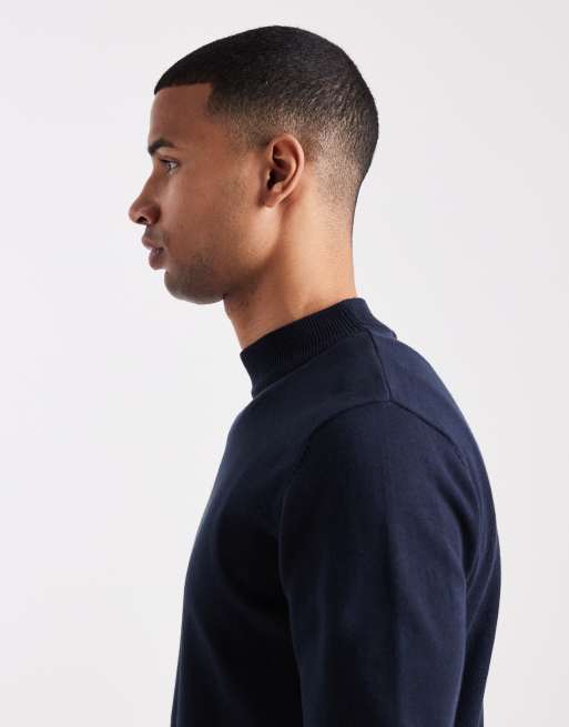 Brave Soul – Hochgeschlossener Pullover in Marineblau mit körperbetontem Schnitt, 4 von 5