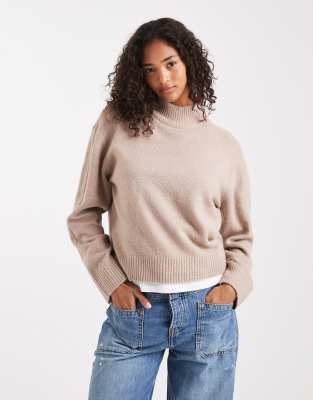 Brave Soul - Hochgeschlossener Strickpullover in Nerzbeige-Brown