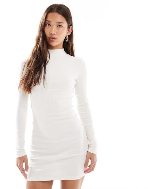 Brave Soul – Hochgeschlossenes, langärmliges Minikleid in Creme, 2 von 4