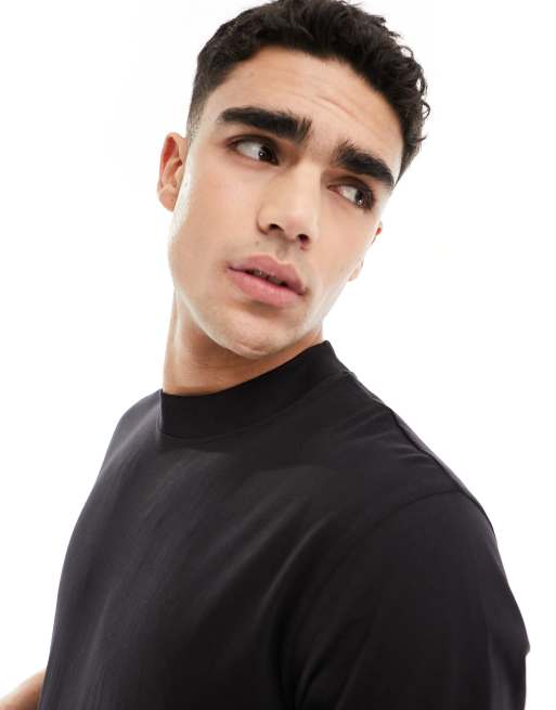 Brave Soul – Hochgeschlossenes T-Shirt in Schwarz
