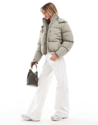 Brave Soul Hooded Cropped Puffer Jacket In Green