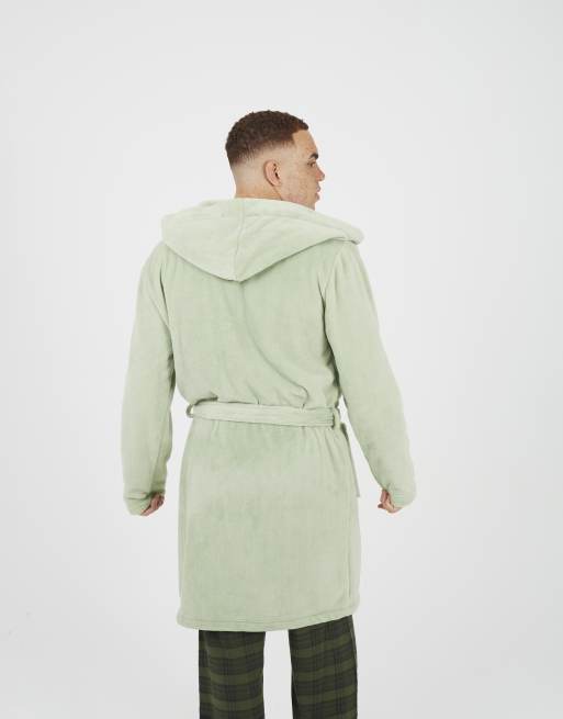 Brave Soul Hooded dressing gown with tie belt in pale green | ASOS
