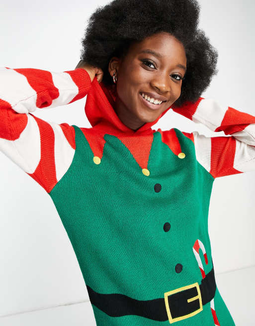 Brave Soul hooded elf christmas jumper dress ASOS