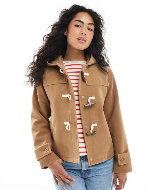 Brave Soul hooded faux wool duffle coat with toggle front in camel - view 1