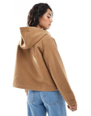 Brave Soul Hooded Faux Wool Duffle Coat With Toggle Front In Neutral