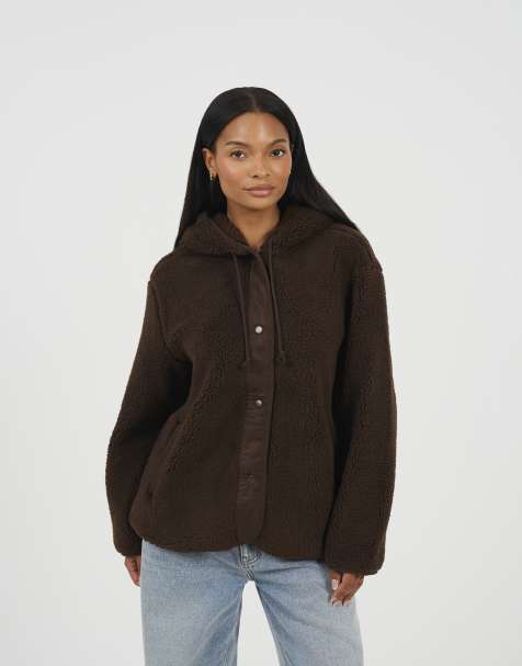 Brave Soul Hooded fleece jacket in chocolate - view 1