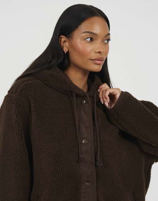Brave Soul Hooded fleece jacket in chocolate, 3 of 4