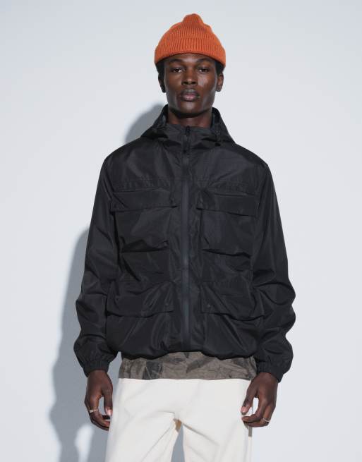 Brave Soul hooded jacket in black with multi pocket detail, 2 of 10