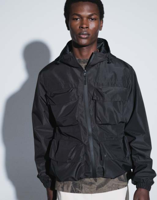 Brave Soul hooded jacket in black with multi pocket detail, 6 of 10