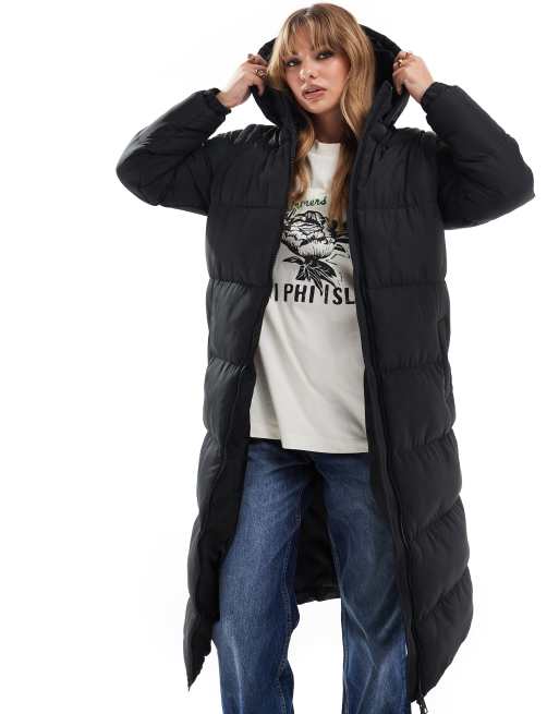 Brave Soul hooded maxi padded jacket with detachable sleeves in black, 2 of 4