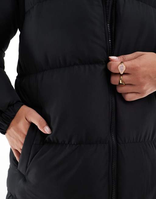 Brave Soul hooded maxi padded jacket with detachable sleeves in black, 4 of 4