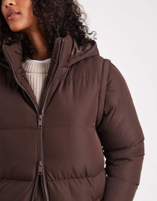 Brave Soul hooded maxi padded jacket with detachable sleeves in