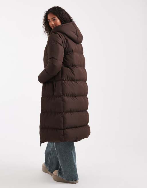 Brave Soul hooded maxi padded jacket with detachable sleeves in chocolate brown, 4 of 4