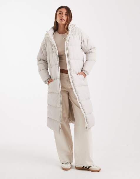 Brave Soul hooded maxi padded jacket with detachable sleeves in stone - view 1
