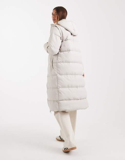 Brave Soul hooded maxi padded jacket with detachable sleeves in stone, 4 of 4