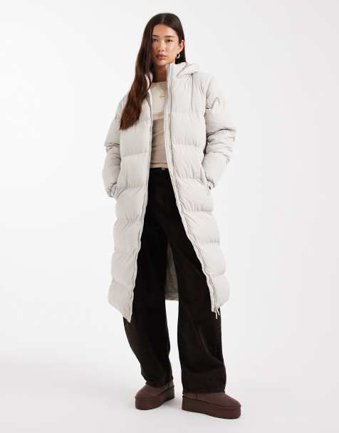 Brave Soul hooded maxi padded jacket with detachable sleeves in stone - view 1