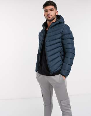 Brave Soul hooded padded jacket in navy