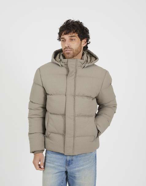 Brave Soul Hooded padded jacket in taupe - view 1
