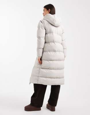 Brave Soul Hooded Padded Maxi Jacket With Detachable Sleeves In Neutral