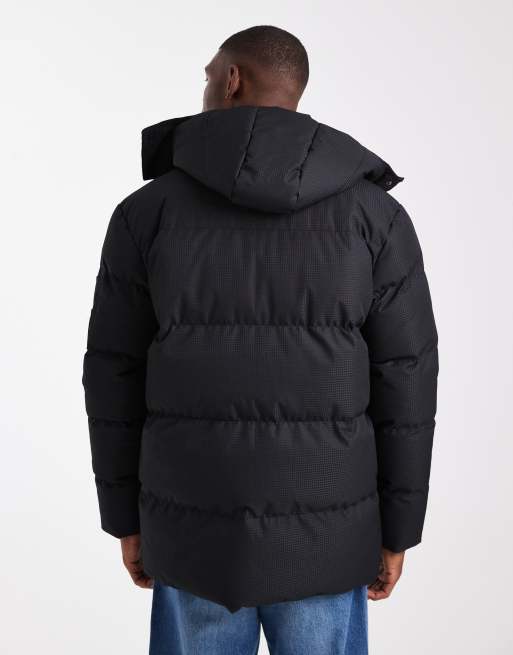 Brave Soul hooded puffer coat with pocket front detail in black, 3 of 5