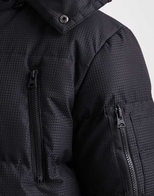 Brave Soul hooded puffer coat with pocket front detail in black, 5 of 5